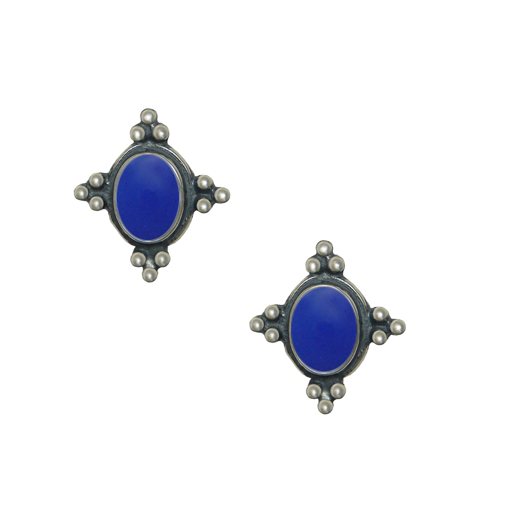 Sterling Silver Small Blue Onyx Post Stud Earrings